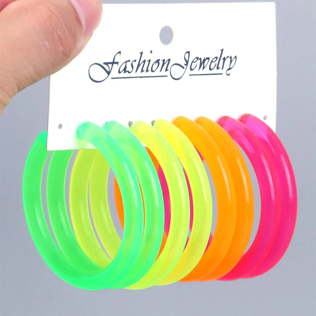 4Pairs/Set Neon Color Acrylic Hoop Earrings Set for Women Rock Punk Fluorescent Large Round Hoops Earring Party Jewelry Gifts