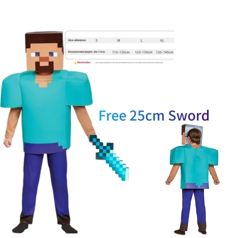 بدلة My Kids World التأثيرية أزياء الهالوين للأولاد والبنات ملابس فيلم ثلاثية الأبعاد Steve Creeper Stage Diamond Armor Bodysuit