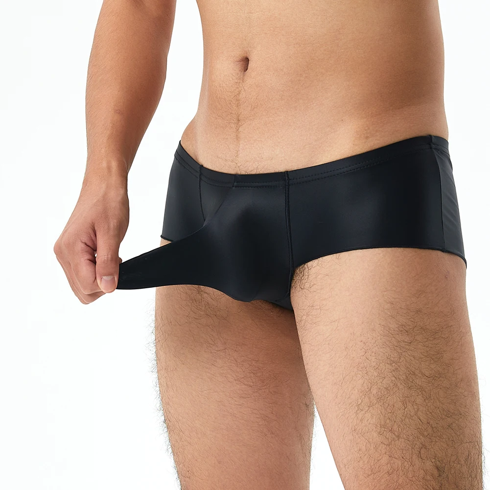 Cuecas sexy boxer nariz de elefante masculino, capa JJ, óleo brilhante, cuecas lustrosas, lingerie erótica, cintura baixa, calcinhas elásticas, roupa íntima