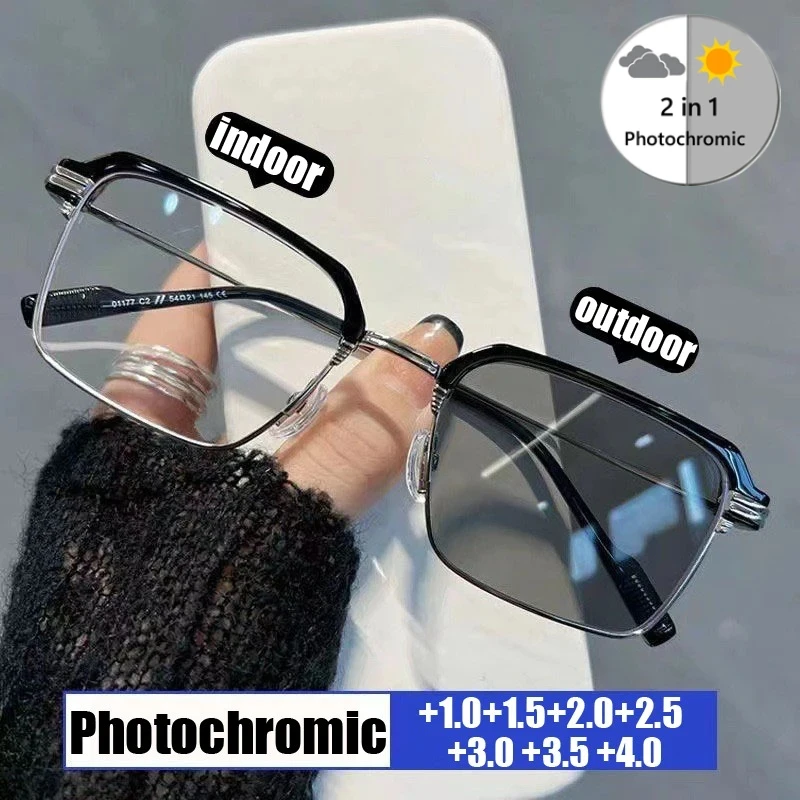 

Luxury Intelligent Photochromic Sunglasses for Reading Glasses Finished Women Men's Color Changing Presbyopia Eyewear To +4.0