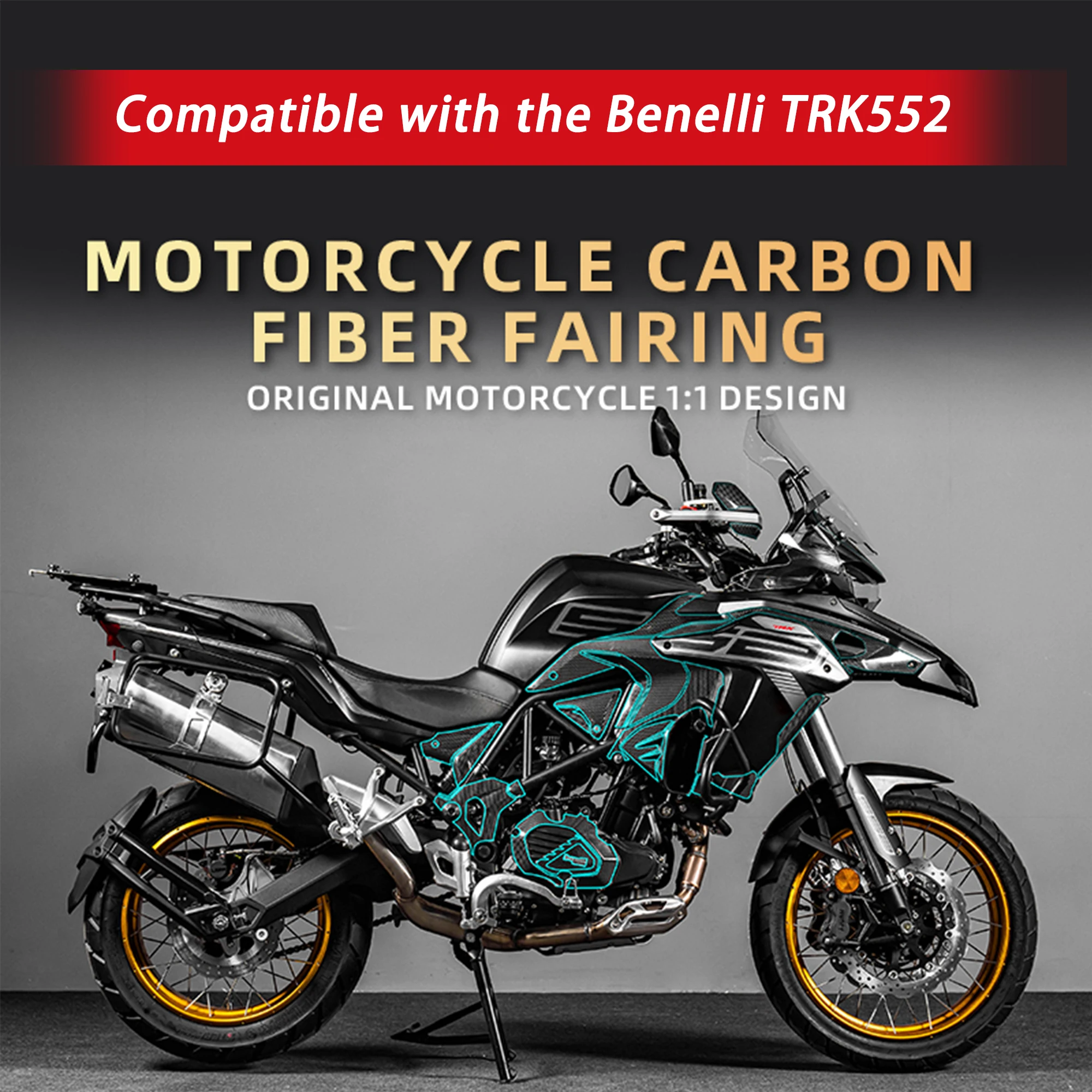 Carbon Fiber Tank Sticker Anti-Scratch Fishbone Decal Compatible with 2024-2026 Benelli TRK552X Motorcycle Accessories