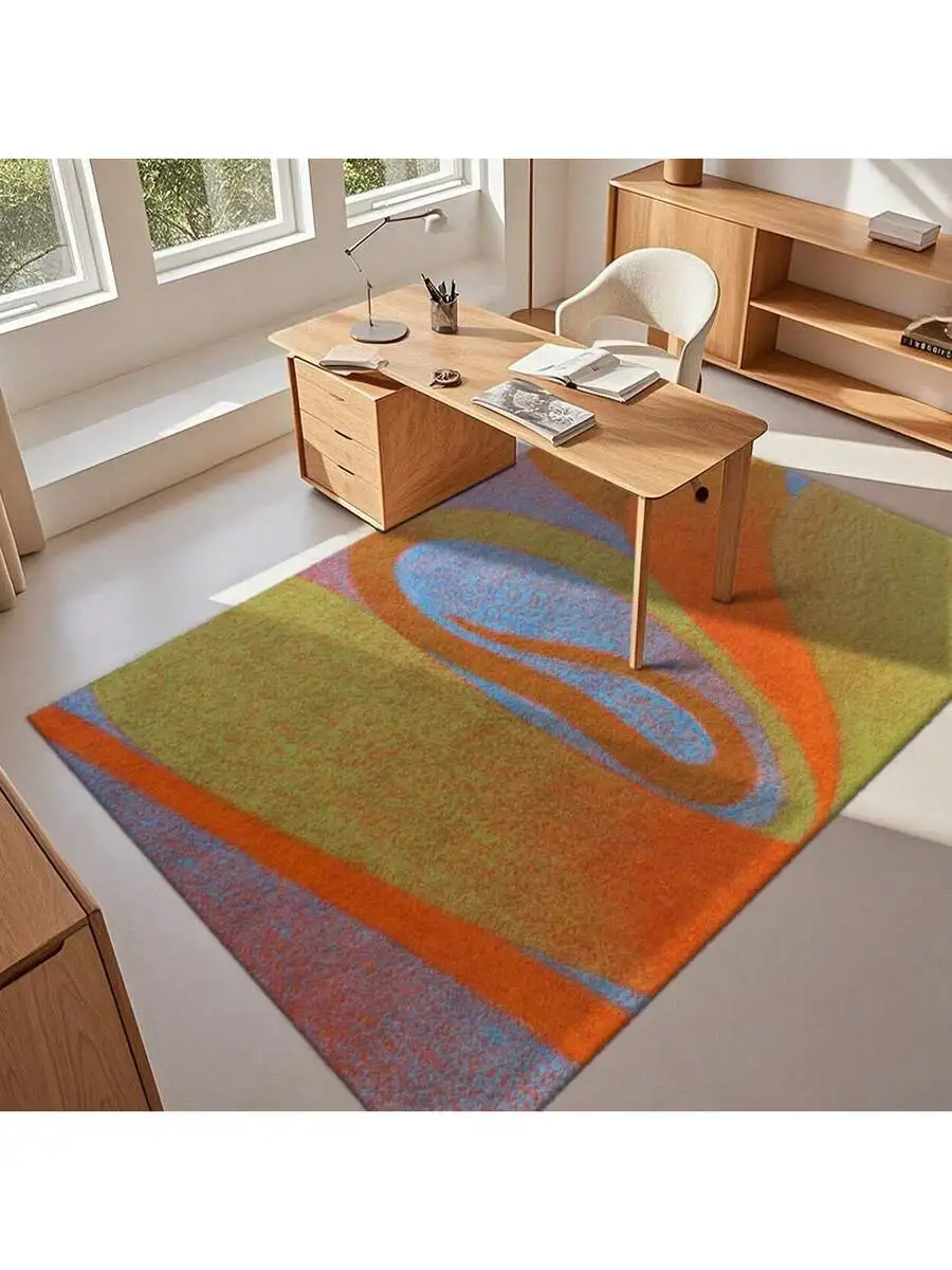 

Orange Blue Curve Dynamic Art Pattern Printed Large Carpet, Machine Washable, Multi-Size For Living Room Bedroom