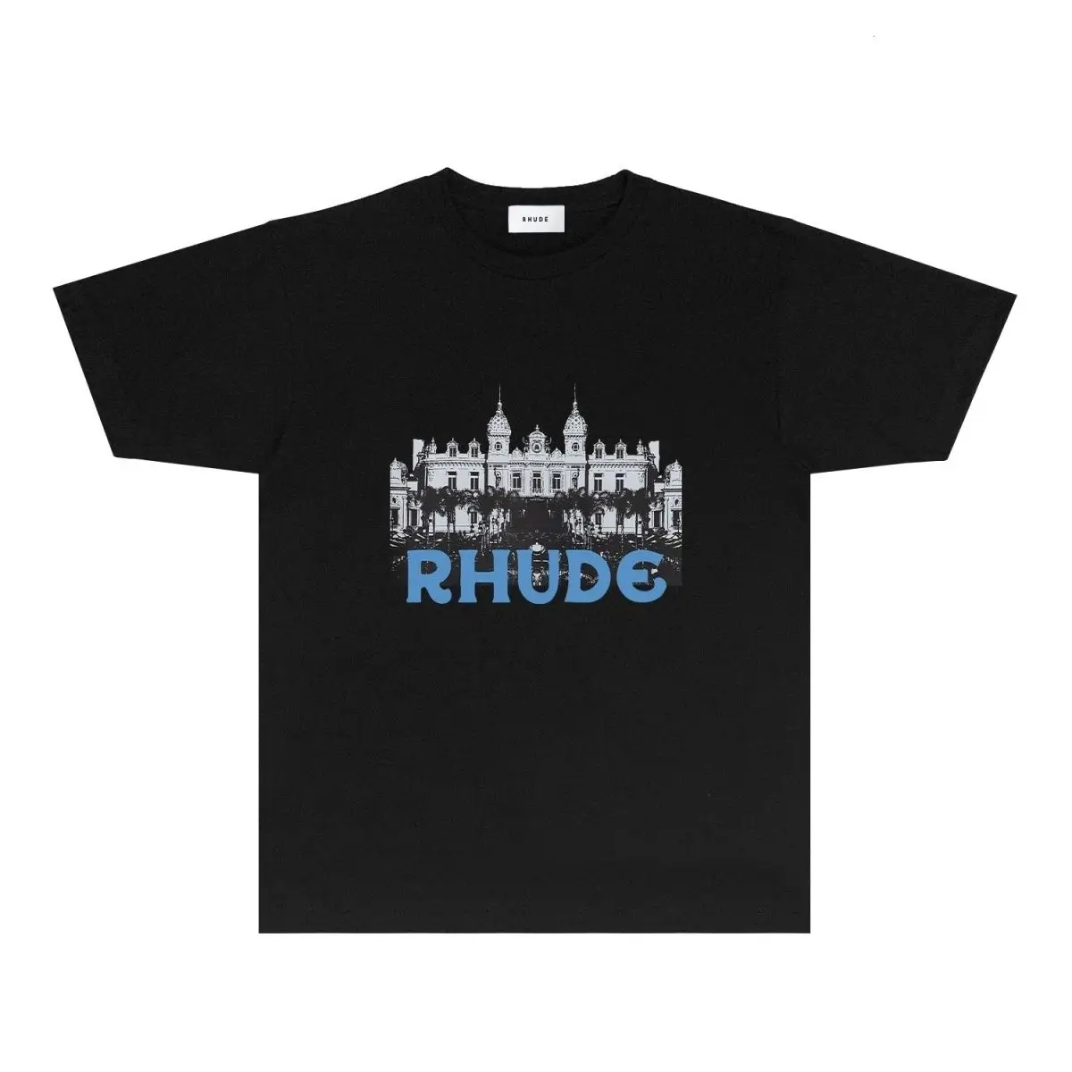 Rhude New American Castle Graphic Summer Loose Short Sleeve Tee, Unisex Couple Casual Top