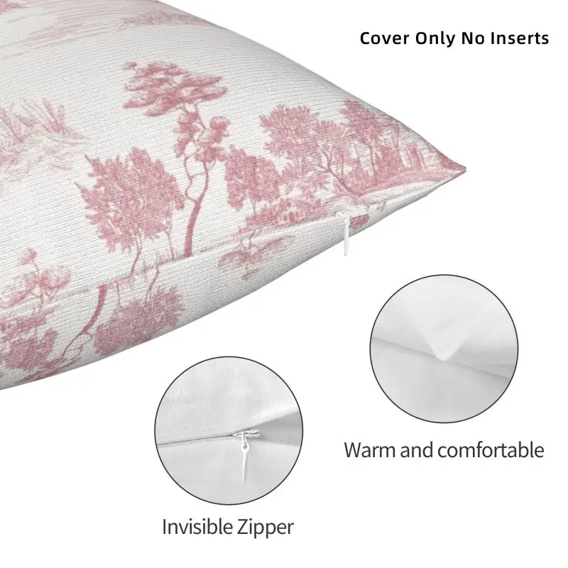 Custom Vintage Toile De Jouy Pillow Case Home Decorative 3D Double Side Printed Blush Pink White Cushion Cover for Sofa