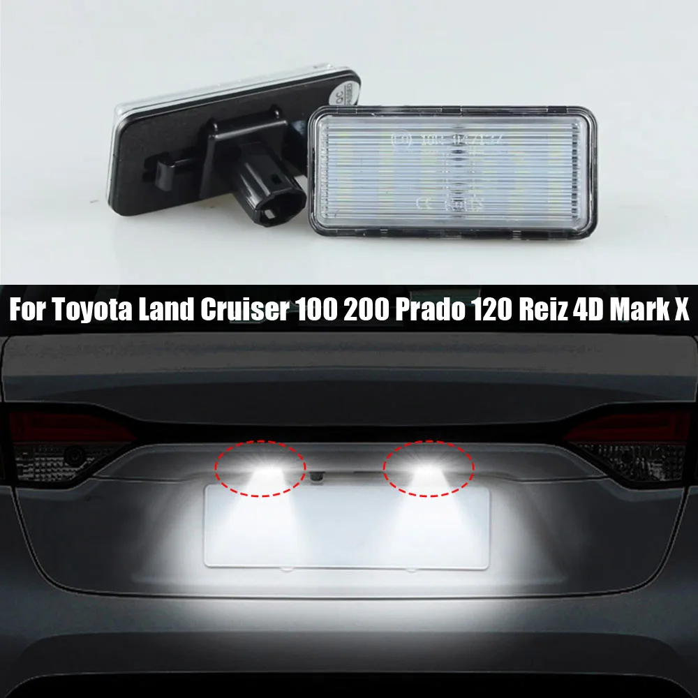 

2Pcs Car Rear Trunk LED Lamp Number License Plate Light Accessories for Toyota Land Cruiser 100 200 Prado 120 Reiz 4D Mark X