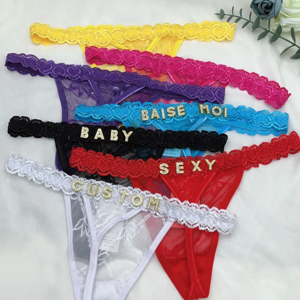 Culotte string personnalisée avec nom pour femmes, sous-vêtements sexy pour filles, bikini en dentelle douce, tanga, cadeaux de Noël spéciaux