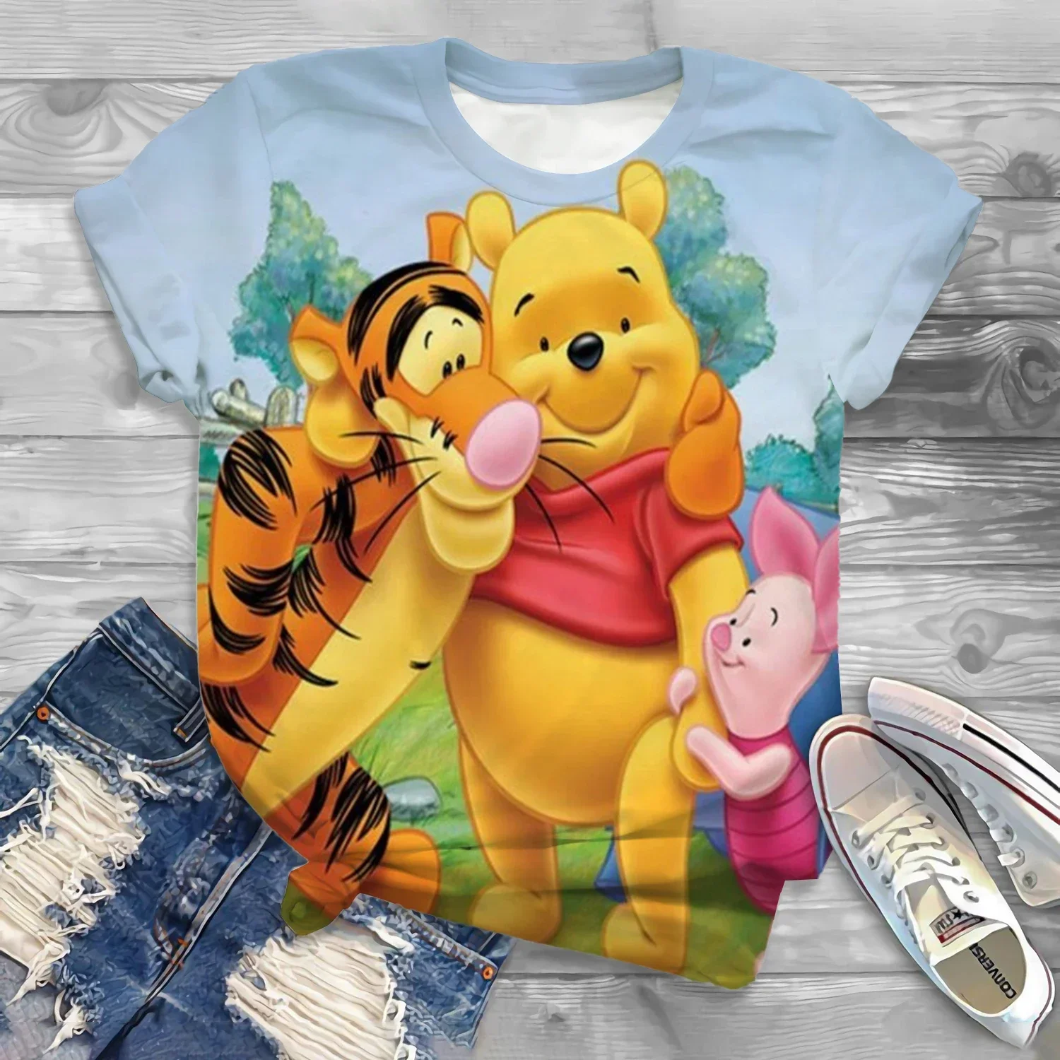 Camiseta con estampado de dibujos animados en 3d de Disney para niños, camiseta de moda de Winnie The Pooh, Tops de gran tamaño, ropa Y2k