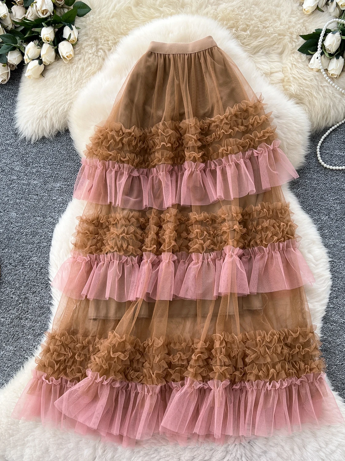 

Retro Me f Skirt Women's Autumn Wood Ear Large Swing A-Line Waist Cinching Ele Ci Commute High Waist Polyester Fiber