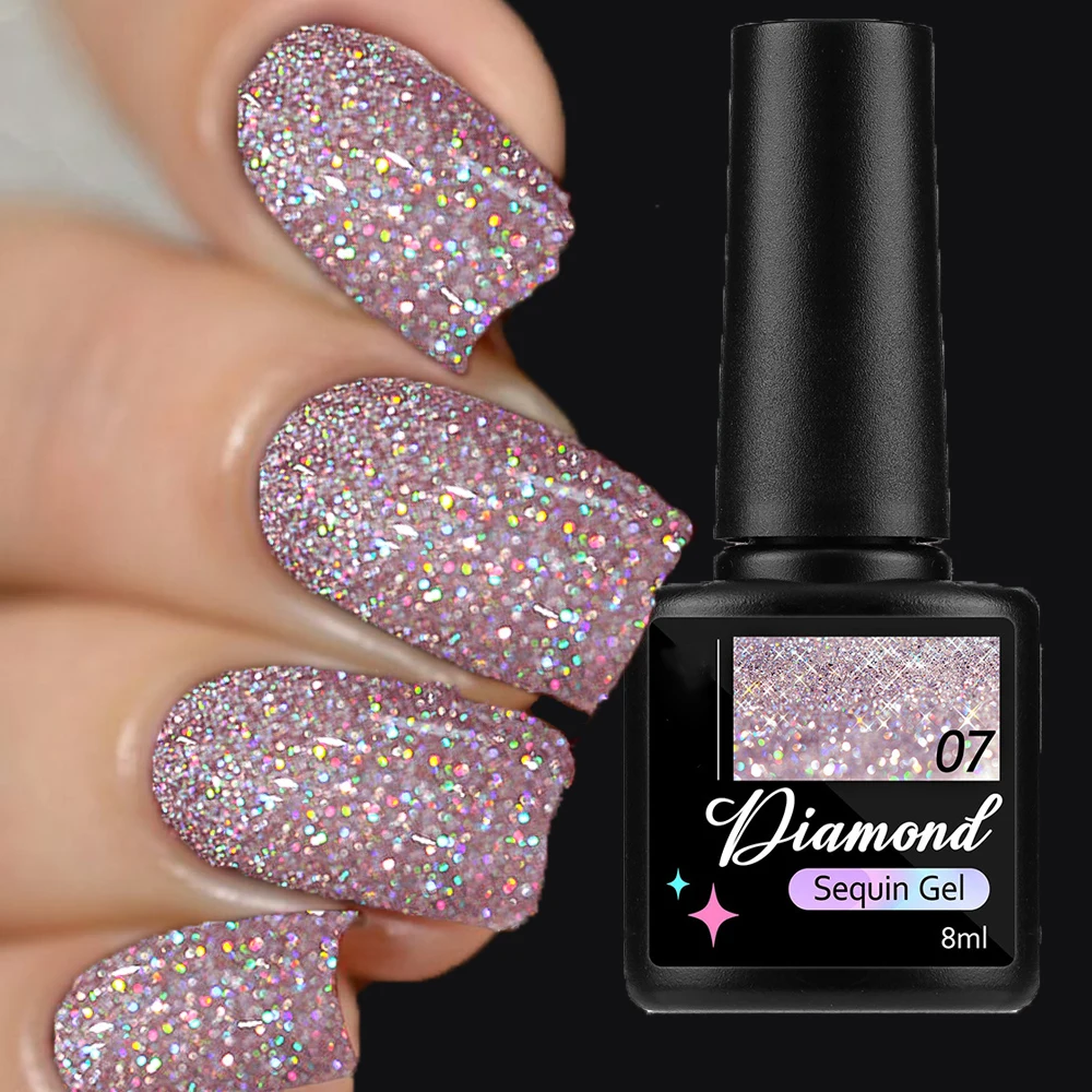 Esmalte de Gel para uñas, 9 colores de purpurina, Diamante reflectante, 8ml, láser brillante, Gel para manicura UV