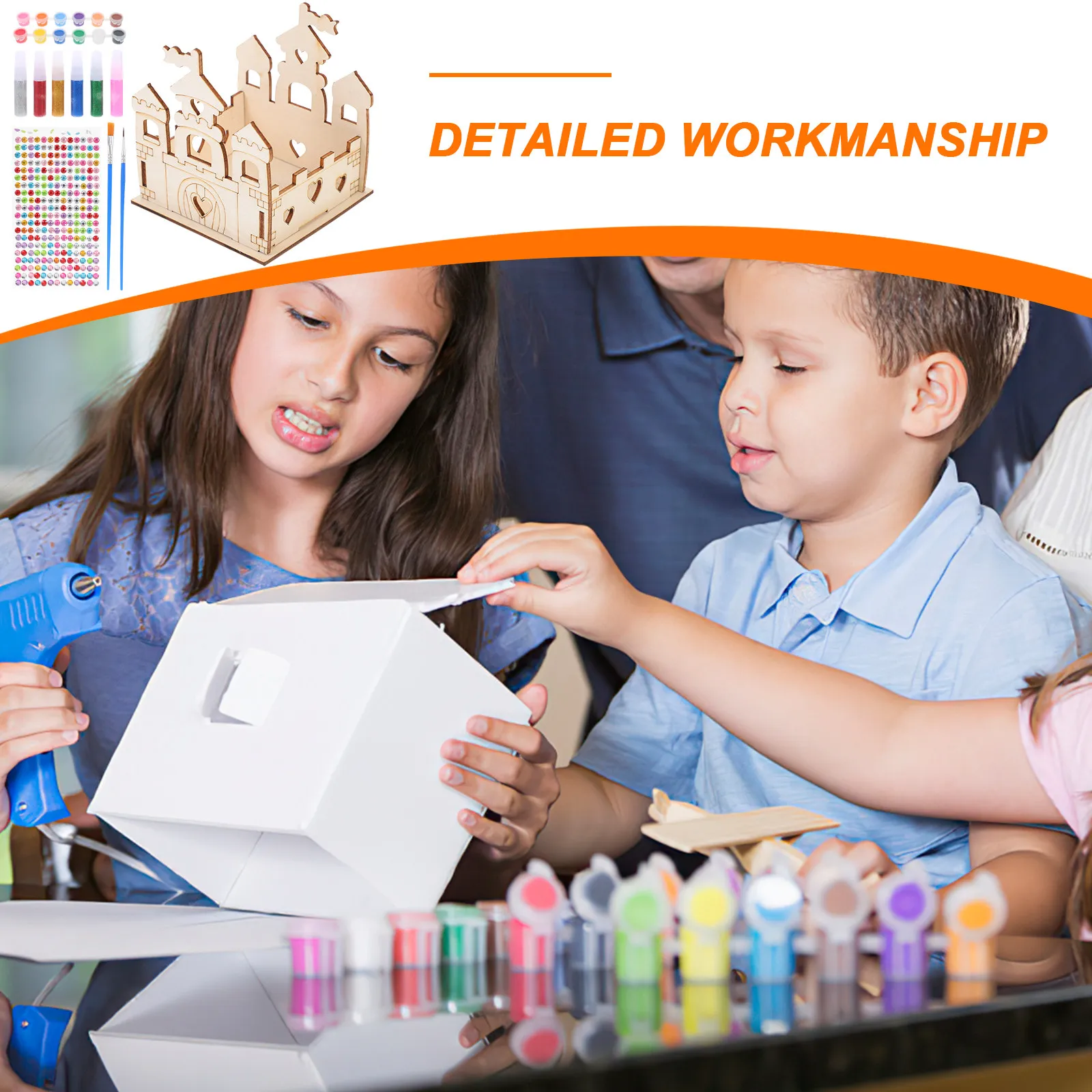 

1Set Wooden Castle Craft Children Painting DIY Unfinished Art Home Decoration Educational Plaything