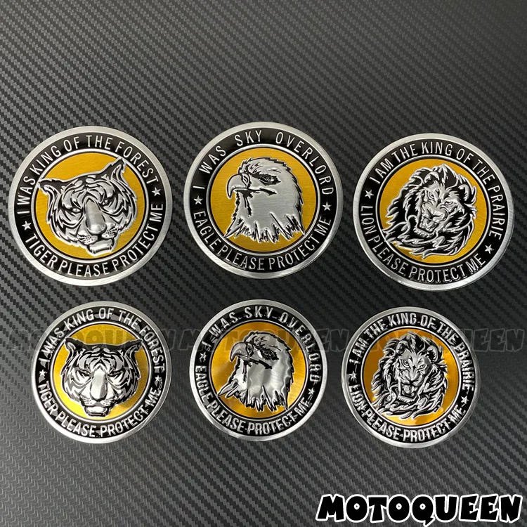 1X 3D Emblem Logo Tank Pad Oil Cover Dome Fender Engine Hood Vintage Motorcycle Aluminum Decal Stickers For Tiger Eagle Lion