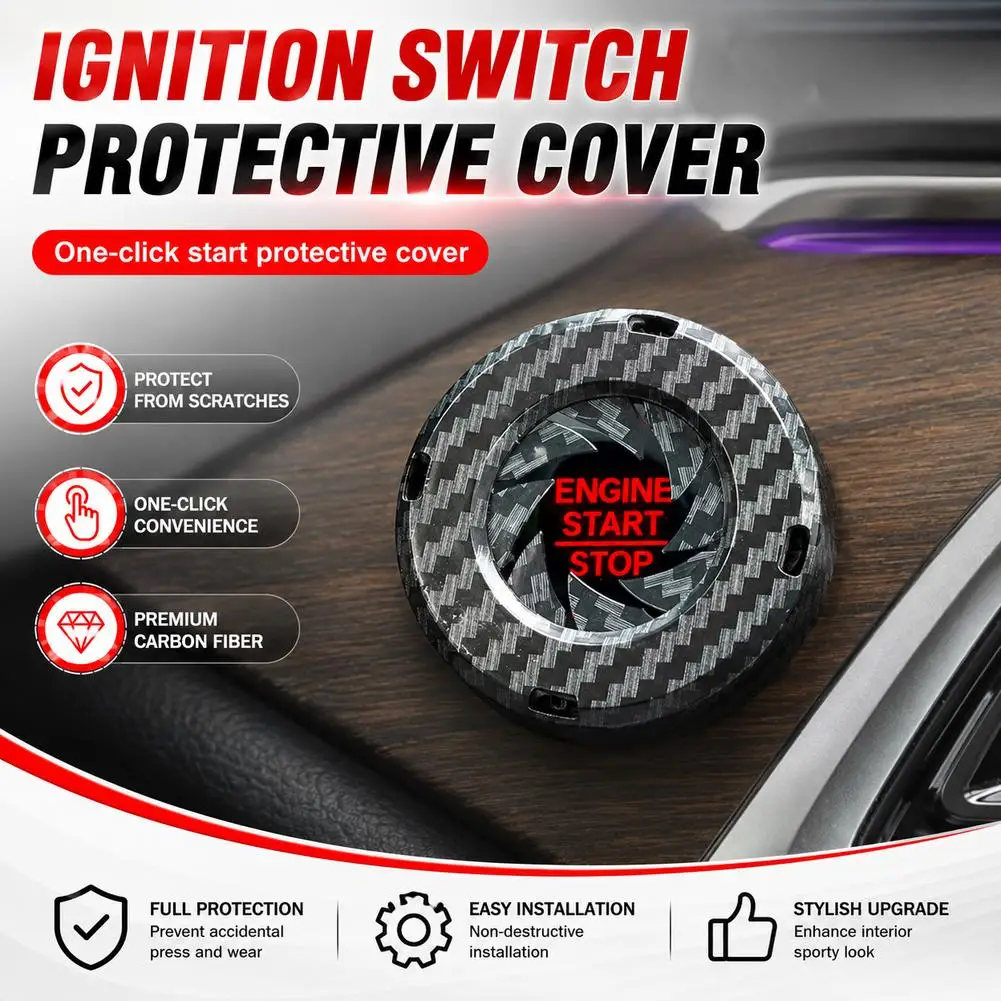 For One Button Start Stop Car Decorative Ring Cover Black ABS Universal Push Engine Protection Car Interior