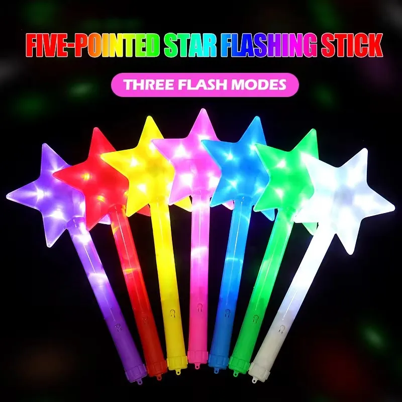 LED Light Toys Pentagram Star Glitter Stick Luminous Flat Star Light Stick Concert Cheering Supplies