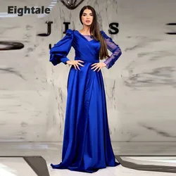 Eightale Blue Evening Dresses 3D Flowers O-Neck Appliques Beaded Long Sleeves A-Line Prom Party Gown Wedding Vestidos De Gala