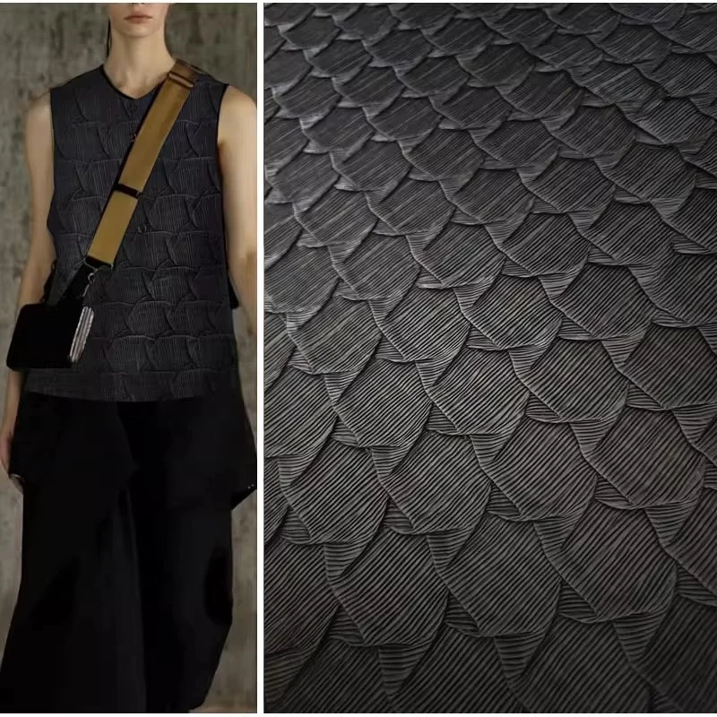 

Черная плиссированная ткань с геометрическим рисунком для дизайнеров, креативно восстанавливает ткани, модная одежда, материал для шитья своими руками, ткань, оптовая продажа