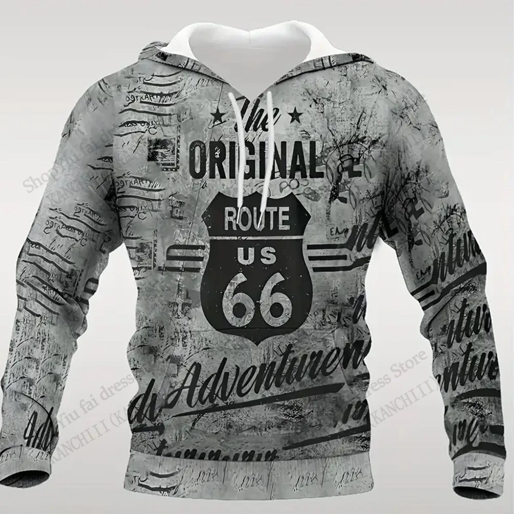 남성 빈티지 루트 66 3D 프린트 후드티 남녀 패션 오버사이즈 후드 스웨트셔츠 Y2k 코트 여성 스웨트 남성 의류 스다데라