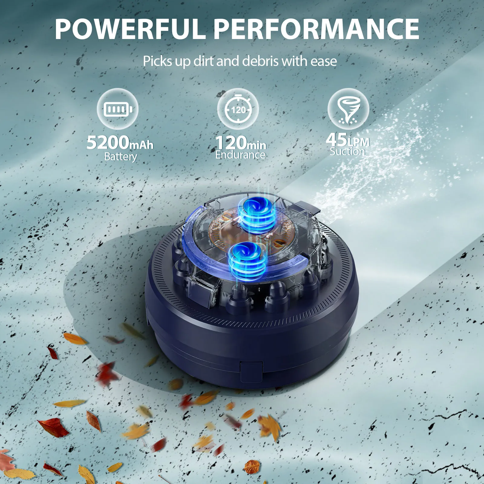 Aspirateur automatique de piscine robotique sans fil, autonomie de 120min, auto-stationnement pour sols plats et intérieurs