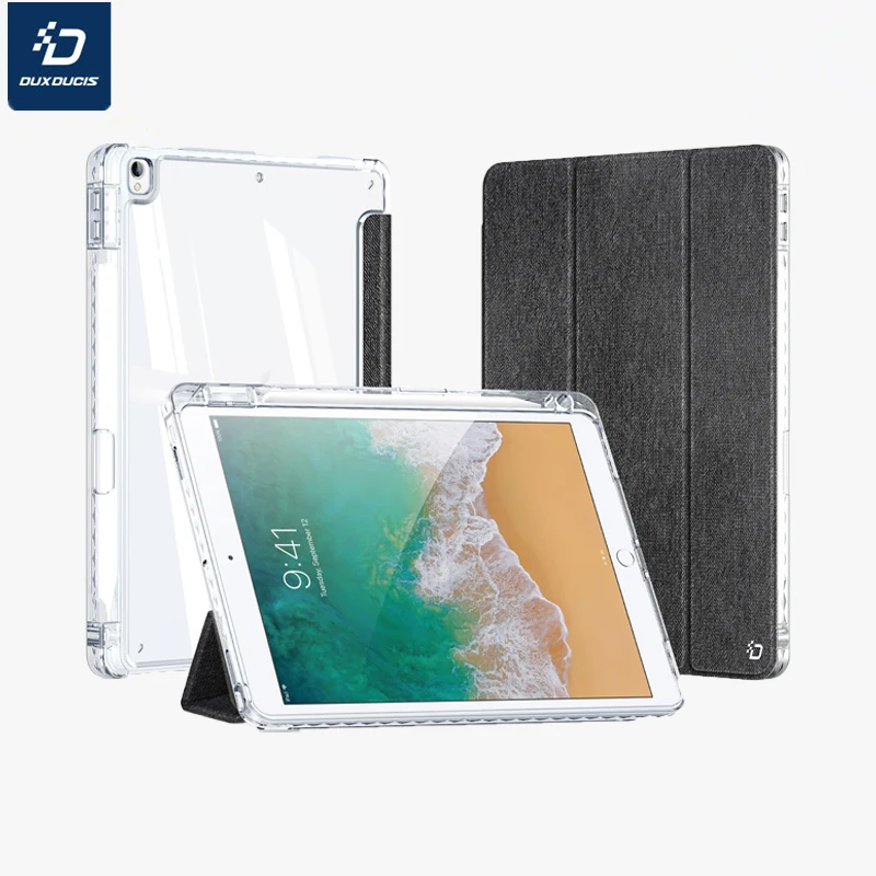 DUX DUCIS Senior PU leather transparent back cover For Apple iPad 8 10.2 inch Shockproof Pen slot Trifold stand protect cover