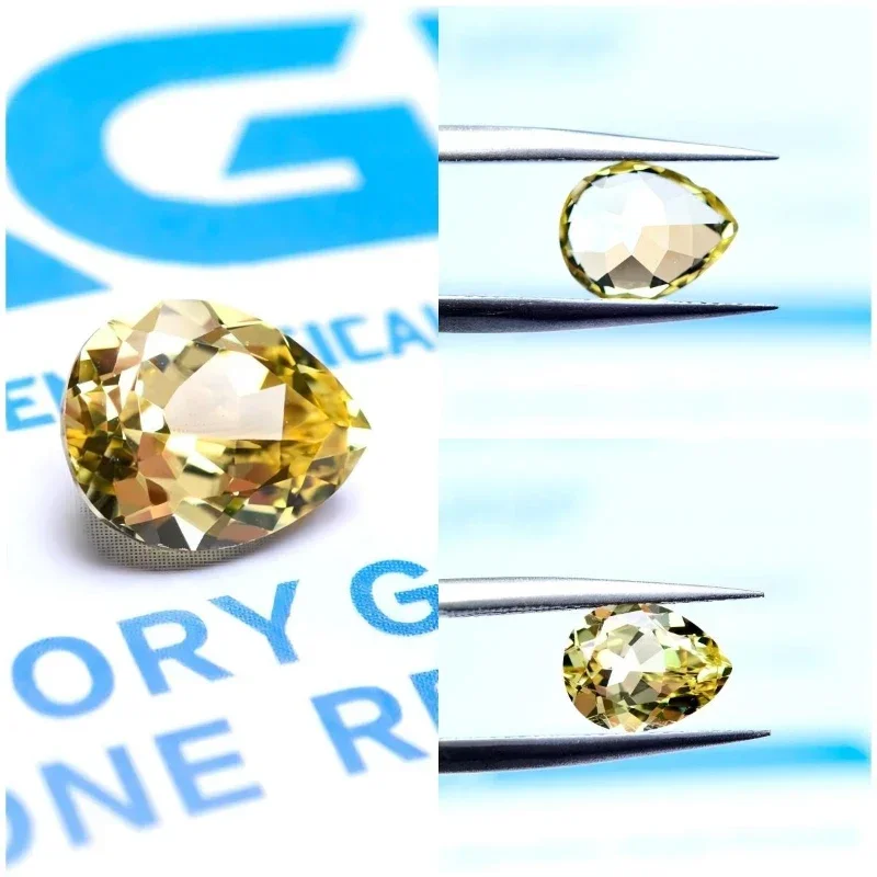 Top Lab Grown Sapphire Yellow Color VVS1 Pear Shape DIY Ring Necklace Earrings Materials With Certificate Extremely Shiny Quali