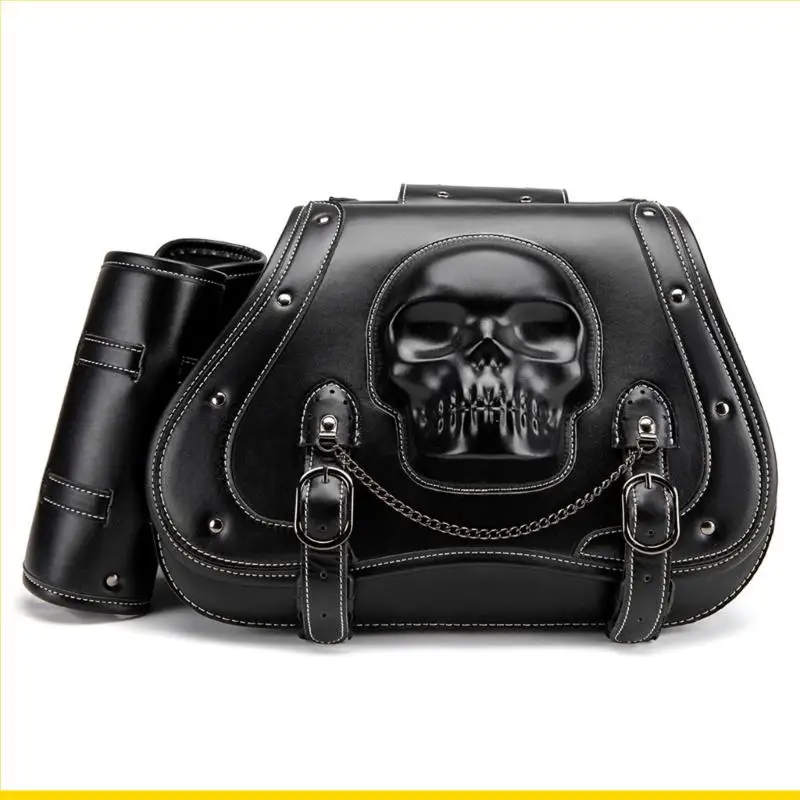 SZCH Large Capacity PU Leather Motorcycle Saddles Bags Skull Designs Bag for Bike