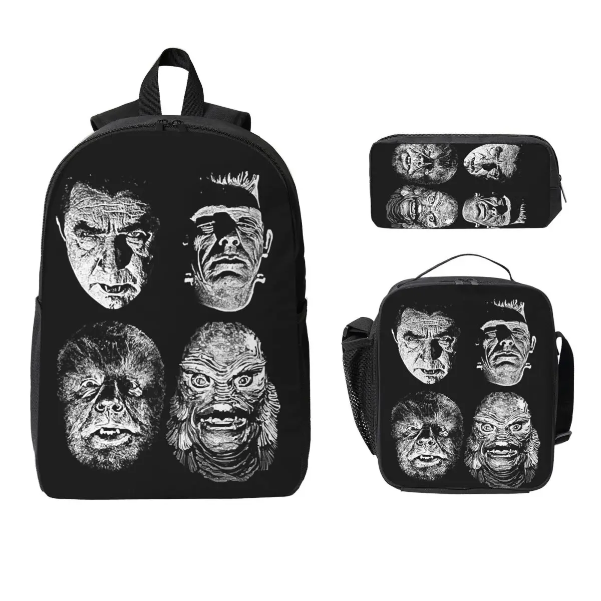

Universal Studios, Monsters,dracula, Wolfman, Frankenstein Backpack BookBag School Bag 3ps Insulated Lunch Bag Pencil Case