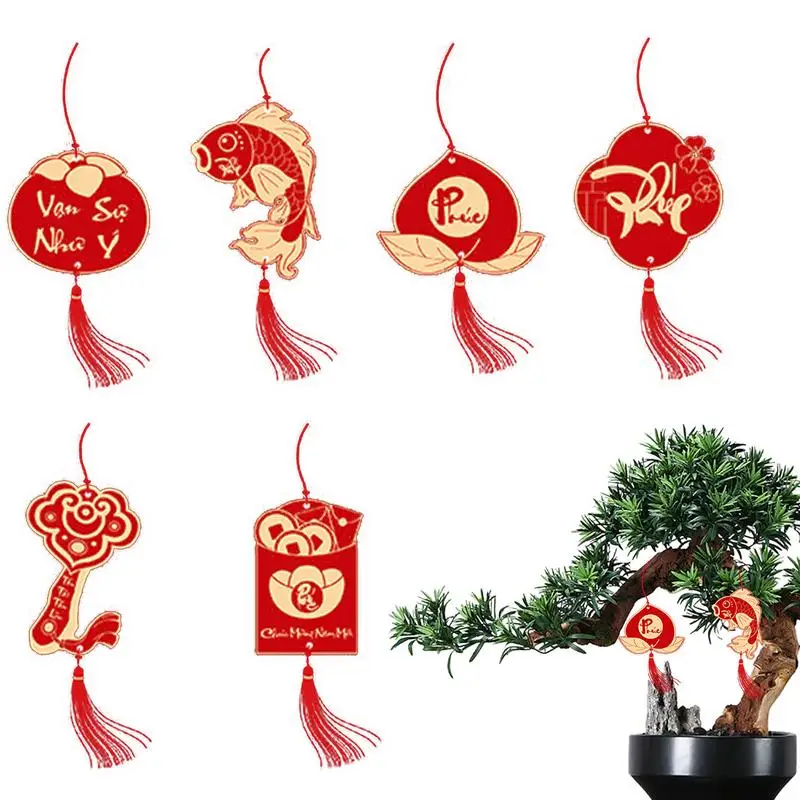 Vietnamese New Year Charm Set Of 6 Lucky Bonsai Pendants 2025 Lunar New Year Ornament Decorative Fortune Bringing Decor