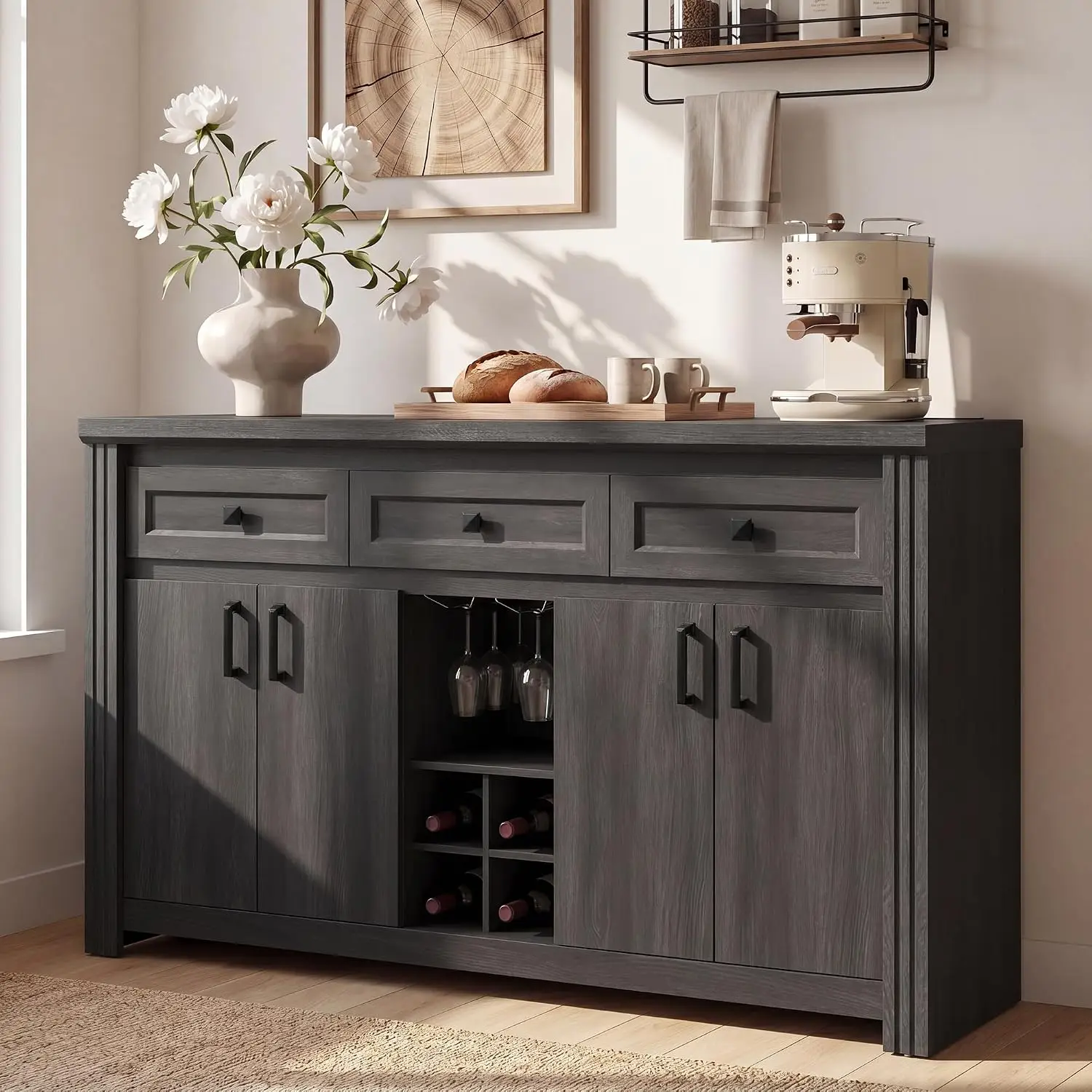 Farmhouse Buffet Sideboard with Outlet, 55
