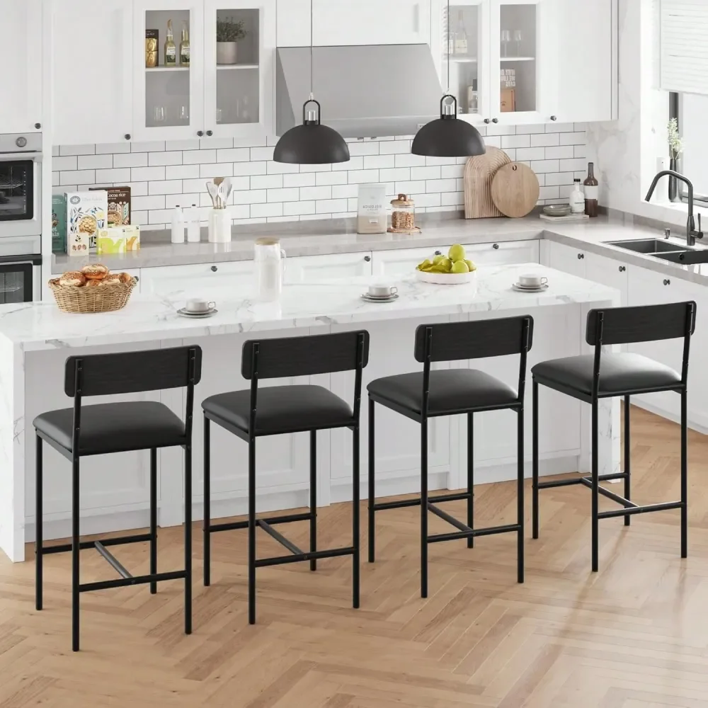 

Комплект из 4 барных стульев с обивкой, стулья для бара с обивкой из ПУ, 25,5 дюймов, для кухни и уголка для завтрака L