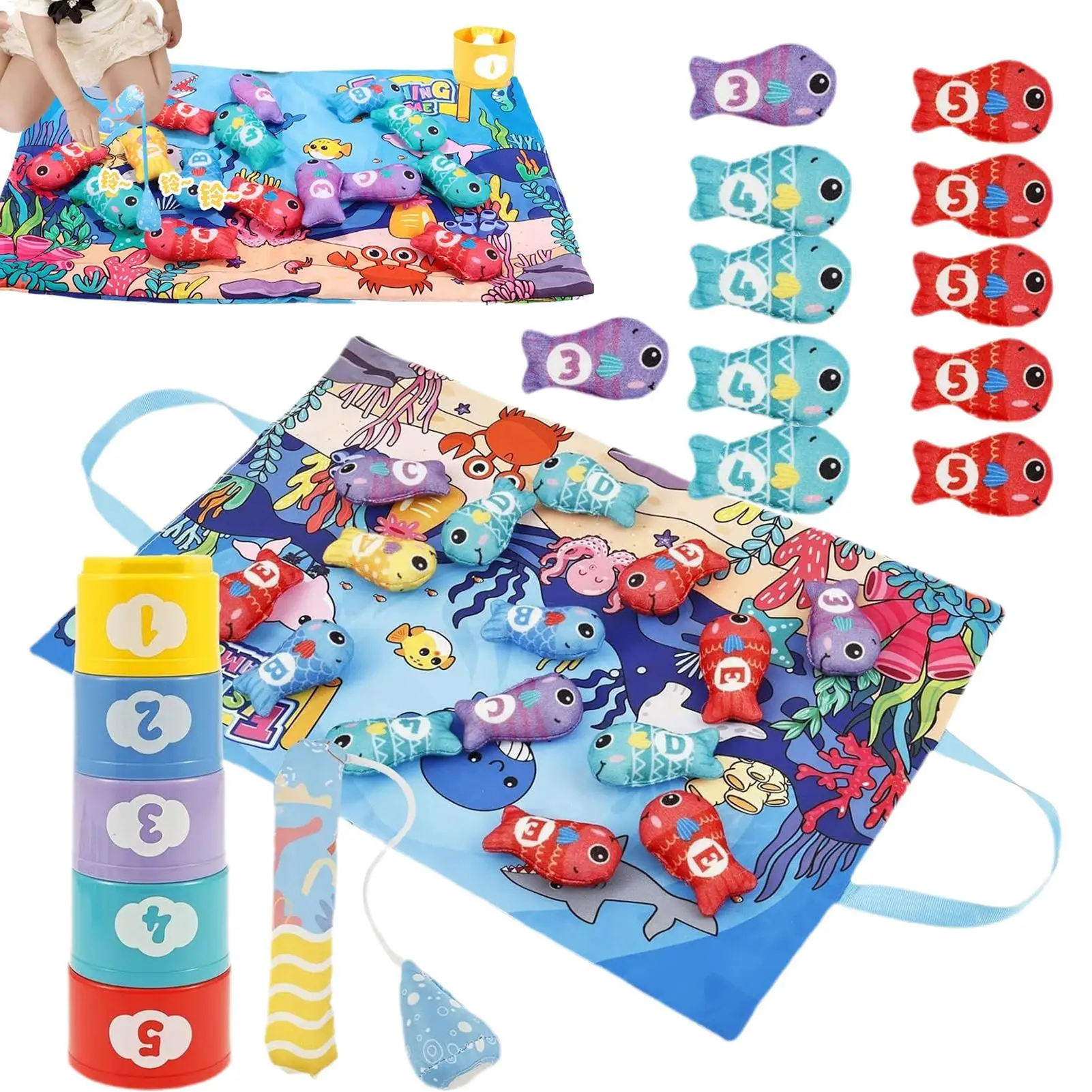لعبة صيد السمك لفرز الألوان للأطفال الصغار، لعبة قماش تعليمية لتعلم أرقام الألوان، نشاط ما قبل المدرسة للأطفال في وقت مبكر