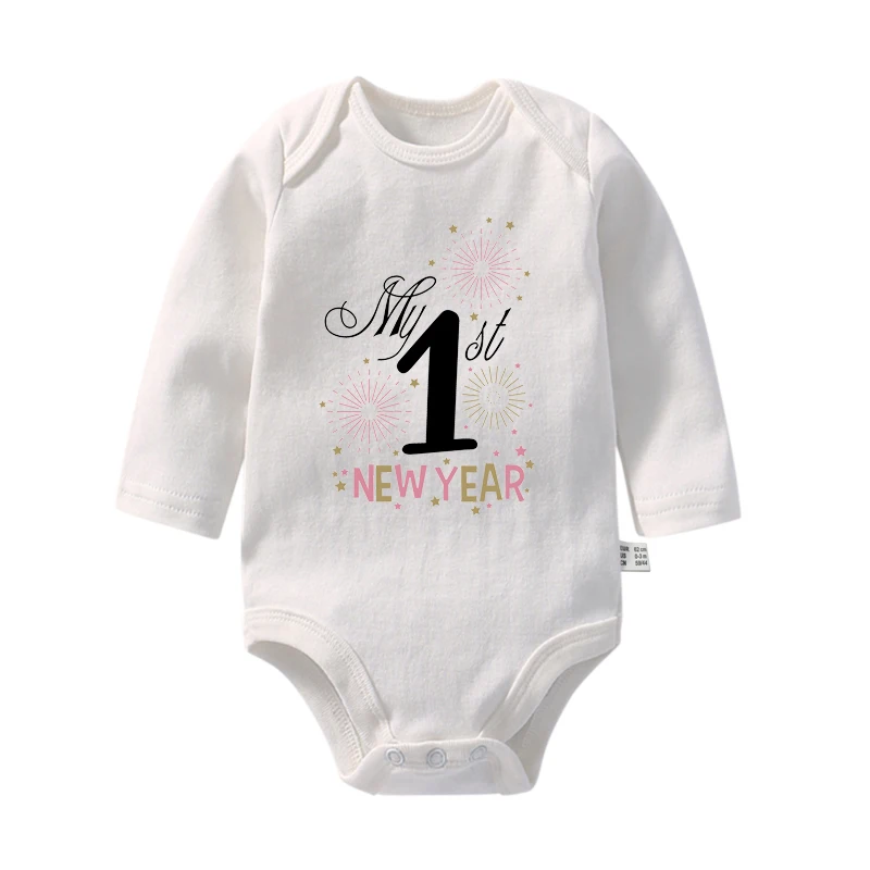 My First New Year Baby Bodysuit Infant Romper Outfit Toddler Long Sleeve Jumpsuit Boys Girls Clothes Newbron Holiday Shower Gift