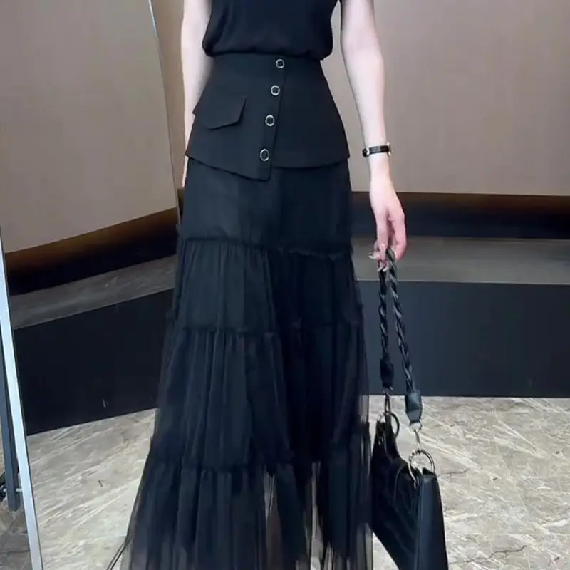 

Новая летняя юбка из сетки с пэчворком, женская модная дизайнерская юбка А-силуэта с высокой талией, элегантная юбка для вечеринок, офисный костюм, юбка-пачи