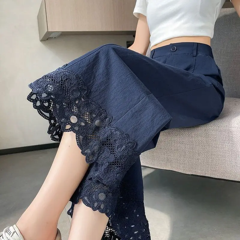 White Quick Dry Wide Leg Pants Women Summer Thin Small Nine Points Sun Protection Straight Leg Pants Q491