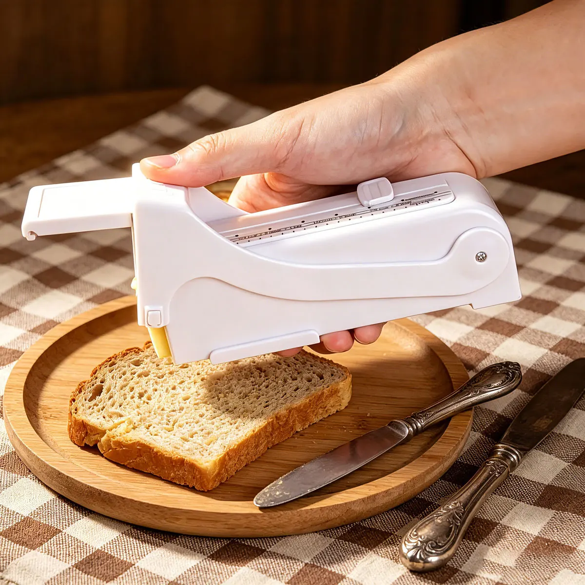 1 Peça Cortador de Manteiga Ajustável, Máquina de Manteiga para Cozinha, Cortador de Manteiga com Medidor e Dispensador