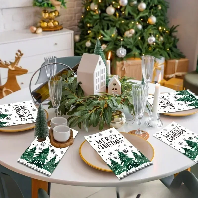 20Pcs 2Ply 33x40cm Merry Christmas Napkins Tree Snowflake Plaid Disposable Paper Napkins for Xmas Party Decor