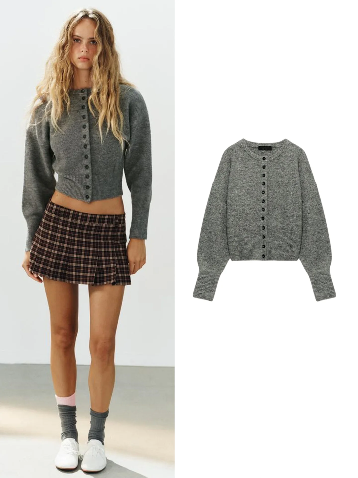 New Autumn Women's Lazy Style Long Sleeve round Neck Single Button Pure Color Knitted Open Cardigan Outerwear 5536203