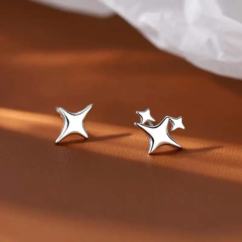 VENTFILLE 925 Stamp Silver Gold Color Star Stud Earrings Women Girl Gift Cute Banquet Asymmetry Jewelry Dropshipping Wholesale