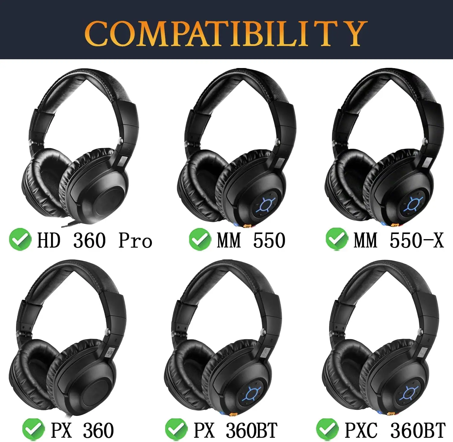 Earpads Replacement for Sennheiser PXC360 BT(PXC 360BT), PX360/BT(PX 360/BT), MM550(MM550-X), HD360 Pro(HD 360 Pro), Ear Pads