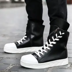 Autumn Men Ankle Boots Leather High Top Shoes Cool Fashion Zip and Lace-up Flats Sneakers Comfortable Male Casual Shoes Loafers