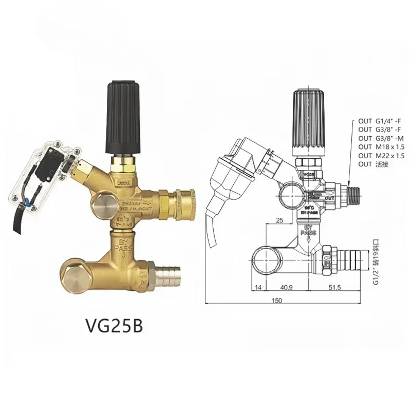 25 L/min Pressure Washer Pressure Regulator High Pressure Water Pump Unloader Regulating Valve