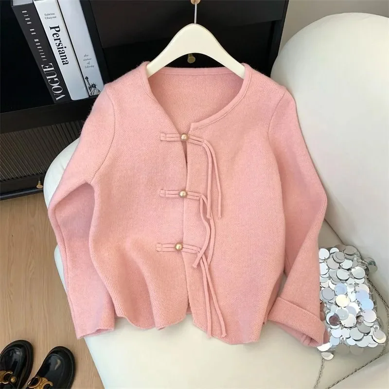 High End Temperament Green Sweater Cardigan Women's Autumn Winter Gentle Soft Sticky Knitted Top New Chinese Style Coat Fashion