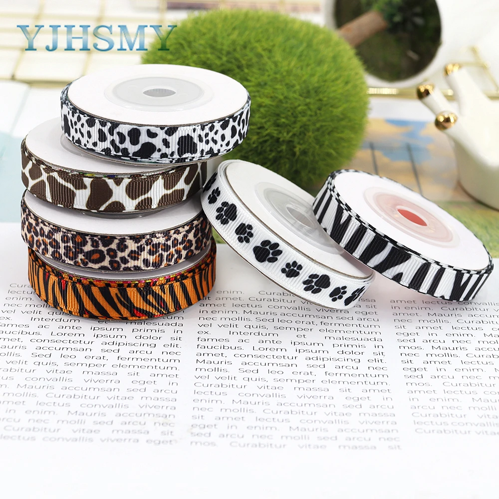 Animal Prints Grosgrain Ribbon Safari Animal Leopard Zebra Tiger Giraffe Print Polyester Ribbon Crafts for Wreath Home Decor