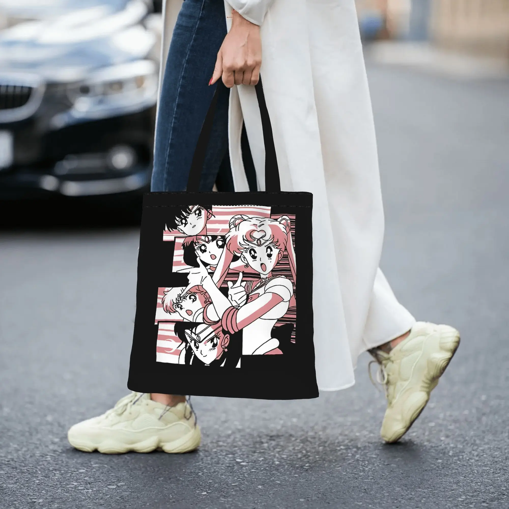 

Женская сумка 2026: Эстетичная многоразовая двусторонняя холщовая сумка-тоут с принтом Аниме Сейлор Мун, сумка через плечо Сейлор Мун