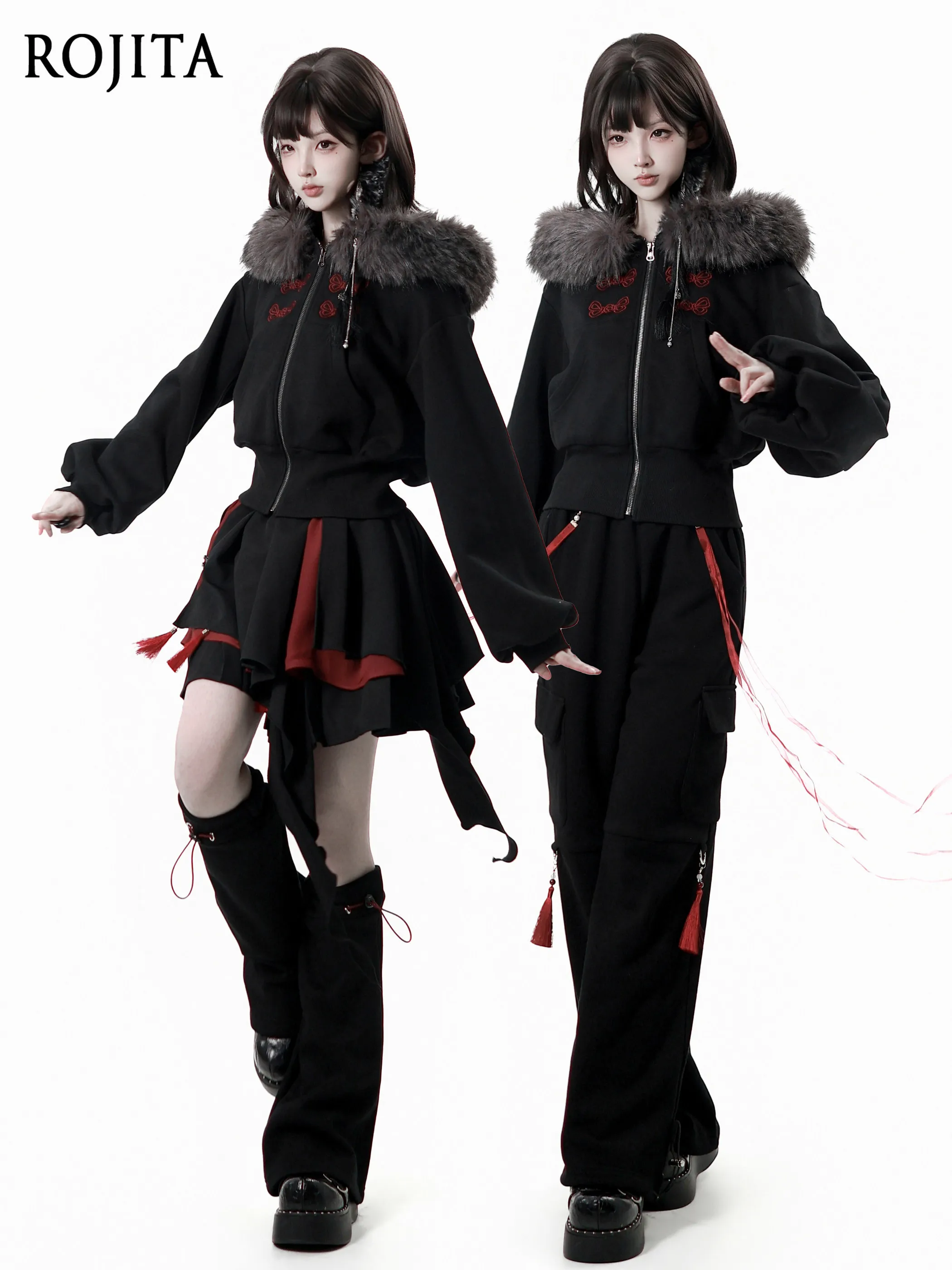 Chinese Style Tassel Design Irregular Skirt 2026 Spring New Subculture Black Straight Casual Pants Goth Skirt