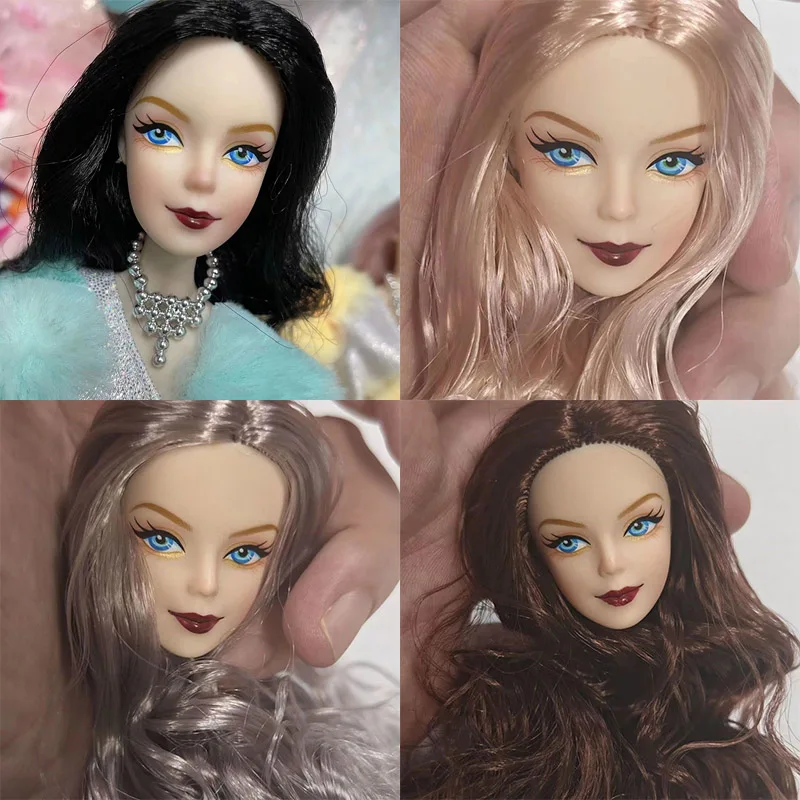 30cm Lady Doll\'s Head with Big Wavy Curly Hair 1/6 Dress Up Accessories Girls Diy Toys