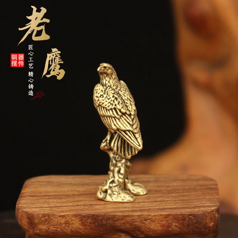 Solid Mini Figurine, a Symbol of Great Ambition, Brass Eagle Handpiece, Metal Micro-Engraved Desktop Ornament