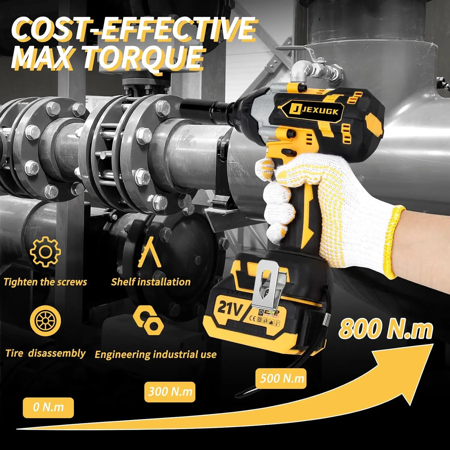 800N.m Cordless Impact Wrench, 600Ft-lbs 1/2 inch Electric Impact Gun, High Torque Brushless Impact Wrench w/ 2x 4.0Ah Battery,