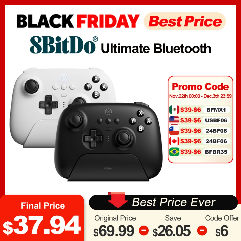 8BitDo - Ultimate Wireless Bluetooth Controller Gamepad with Charging Dock for Nintendo Switch, PC, Windows 10, 11, Steam Deck