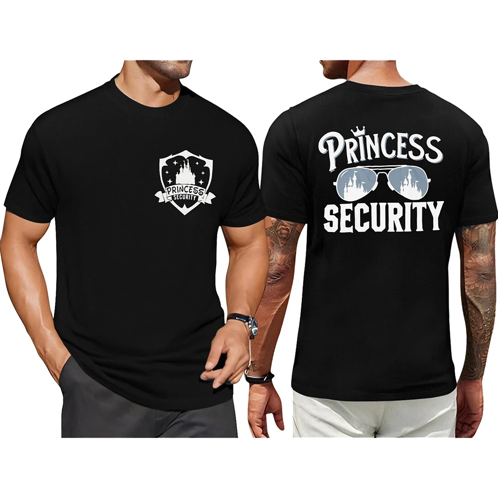 Disney FRAYED Men's Magical Princess Security Team T-Shirt Daily Casual Plus Size Short-Sleeve T-Shirts for Dad Birthday Party