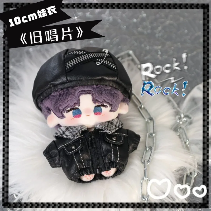 

Оригинальный модный костюм в стиле рок-музыки для куклы 10 см: черное кожаное пальто, берет, одежда для косплея, милый наряд