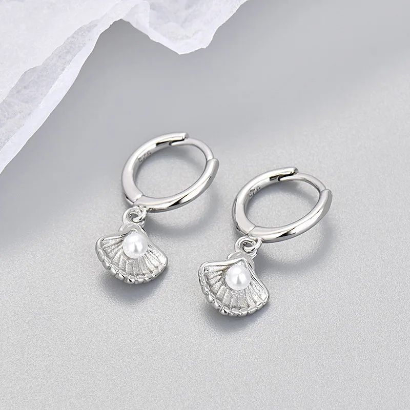 Ohrring aus 925er-Sterlingsilber mit Muschelperle, Ohrschnalle, Tropfenohrringe für Damen, modisch, Mädchen, Studenten, Schmuck, Schule, öffnet Geschenk – Detail 4